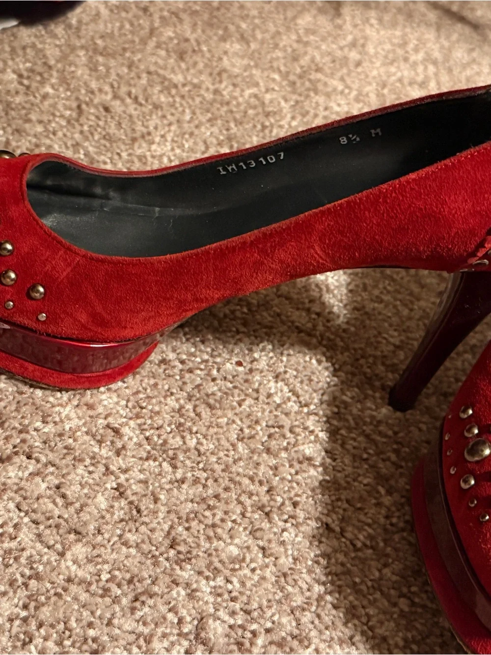 Stuart Weitzman Red Suede Studded Pointed-Toe Pumps
